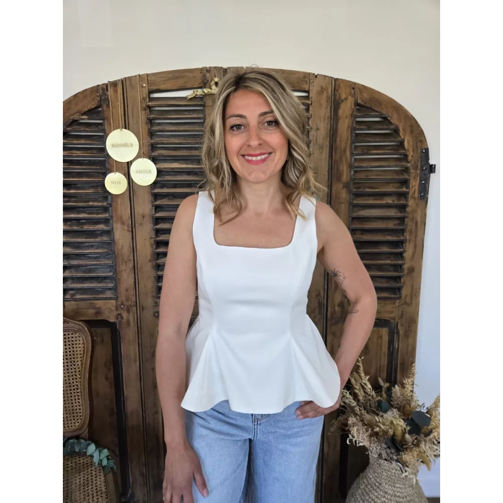 Blouse Romane blanc basque dos à nouer