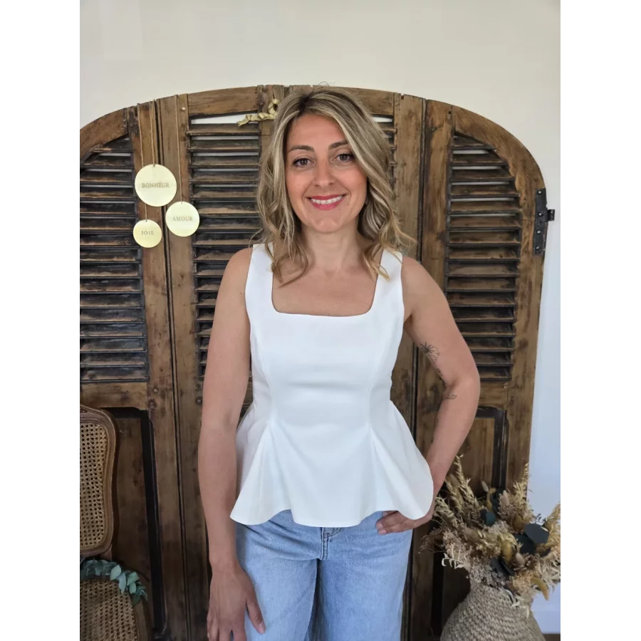 Blouse Romane blanc basque dos à nouer