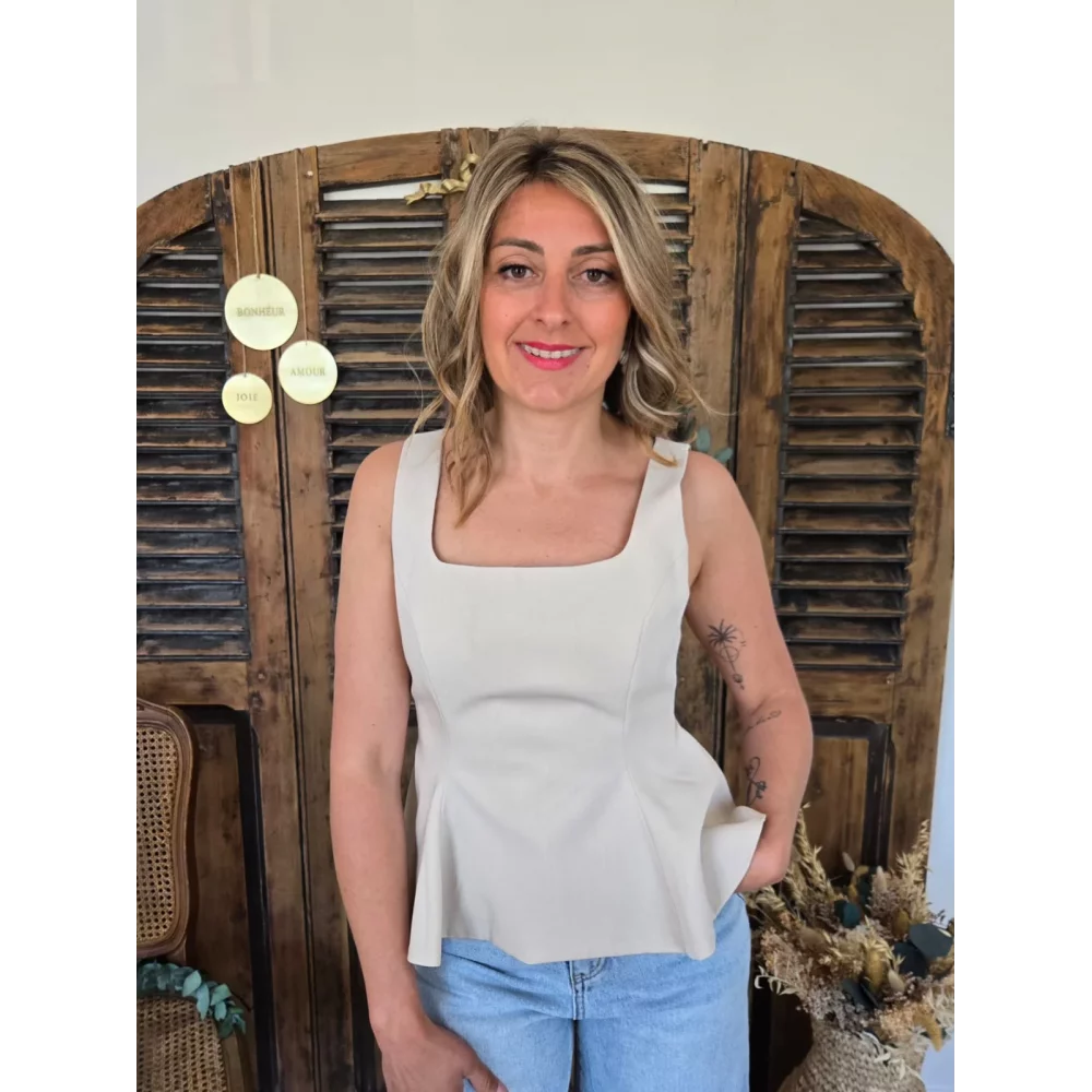 Blouse Romane beige basque dos à nouer