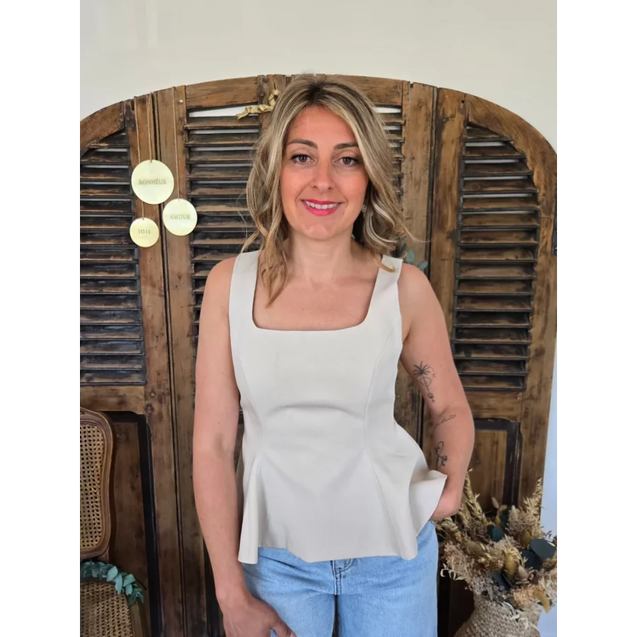 Blouse Romane beige basque dos à nouer