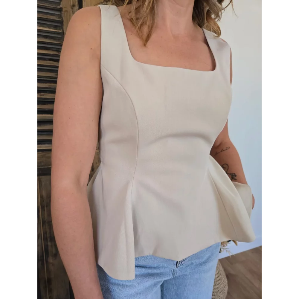 Blouse Romane beige basque dos à nouer