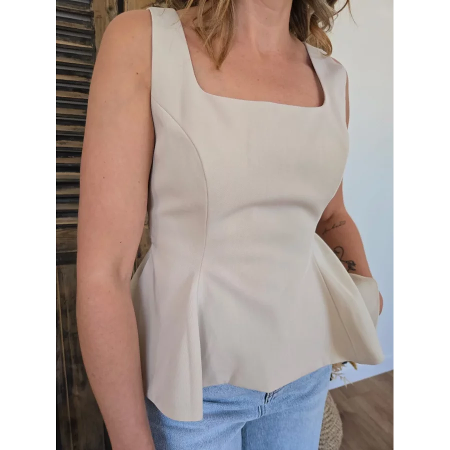 Blouse Romane beige basque dos à nouer