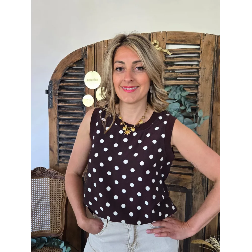 Blouse Annette choco pois blanc