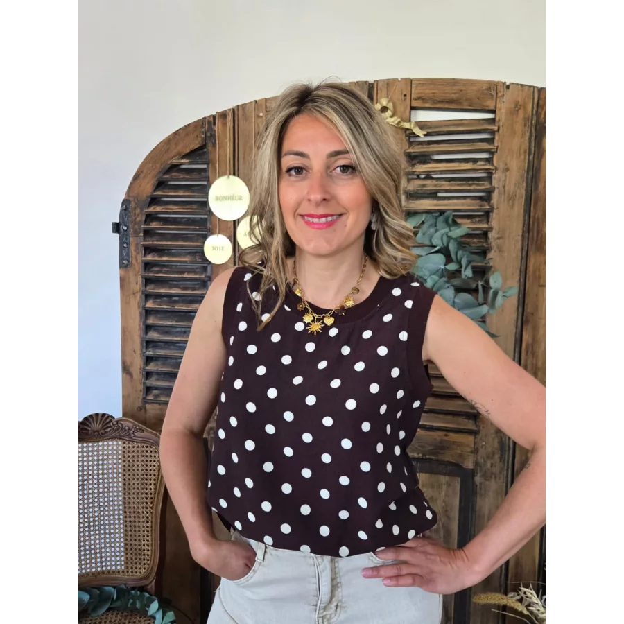 Blouse Annette choco pois blanc