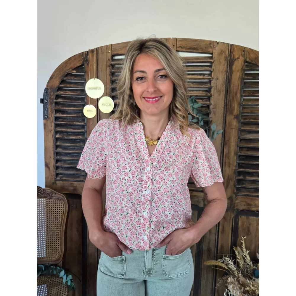 Blouse Barbara fleurs rose