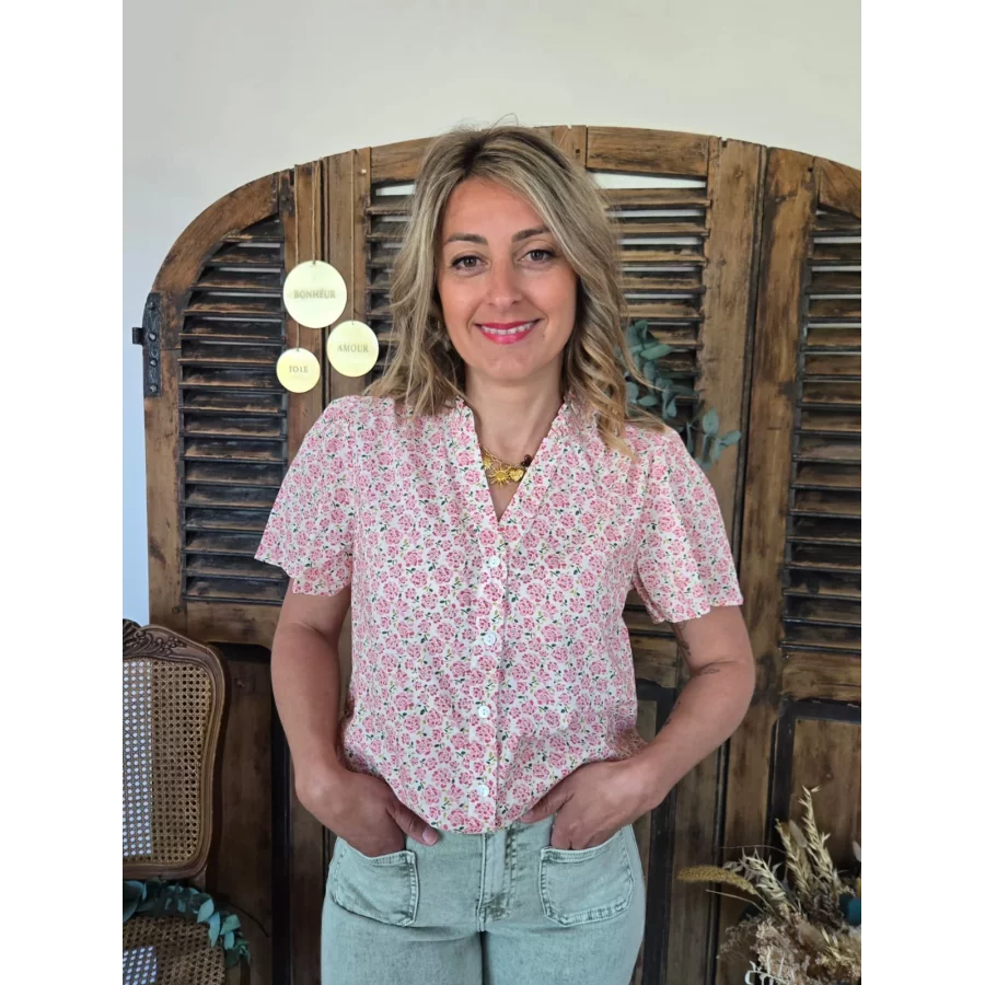 Blouse Barbara fleurs rose