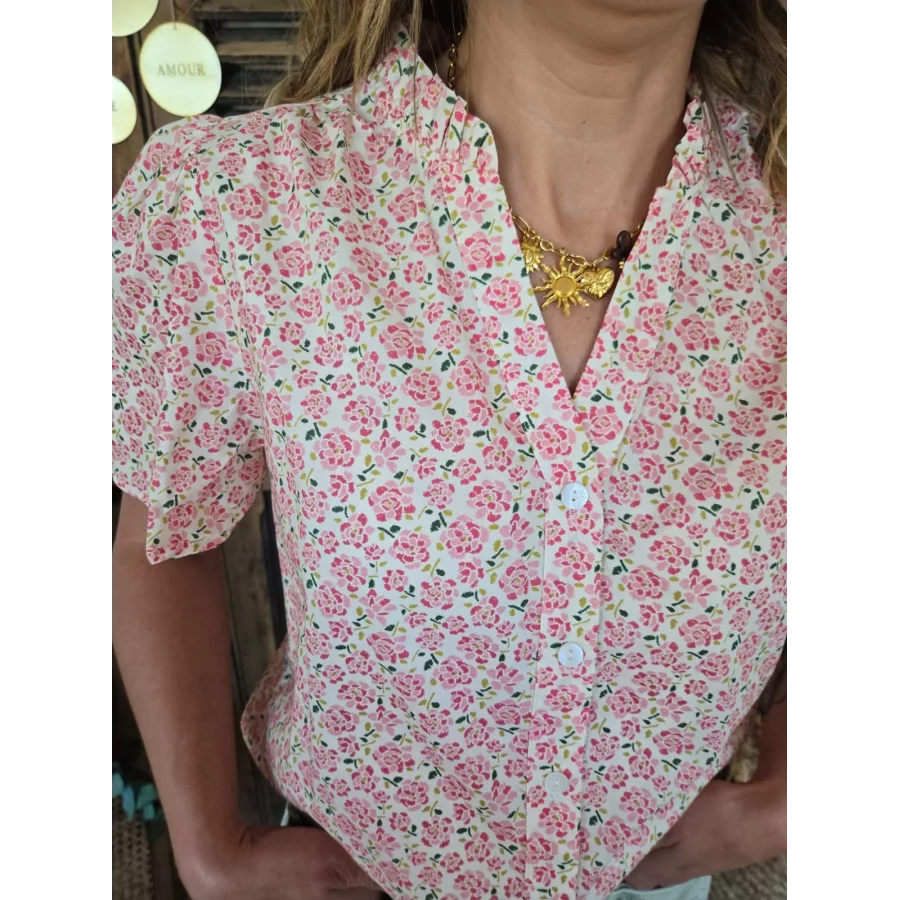 Blouse Barbara fleurs rose