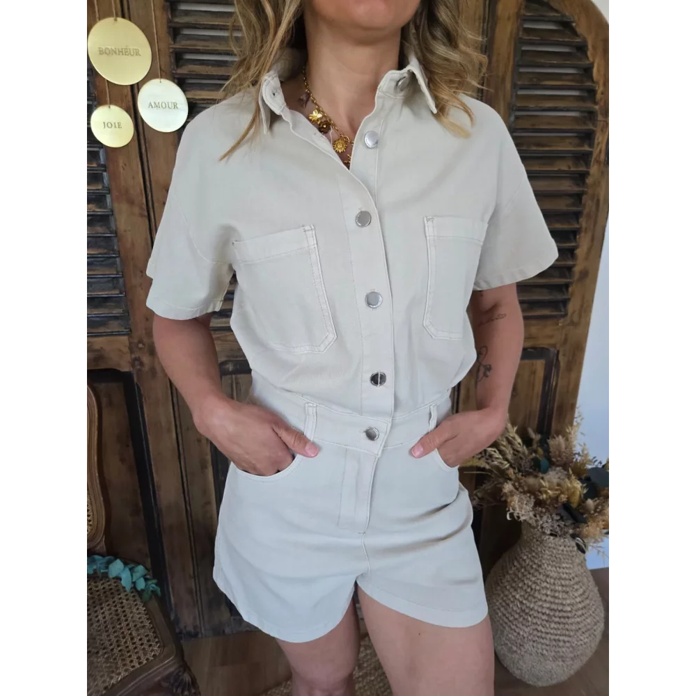 Combi short Yolaine jean beige