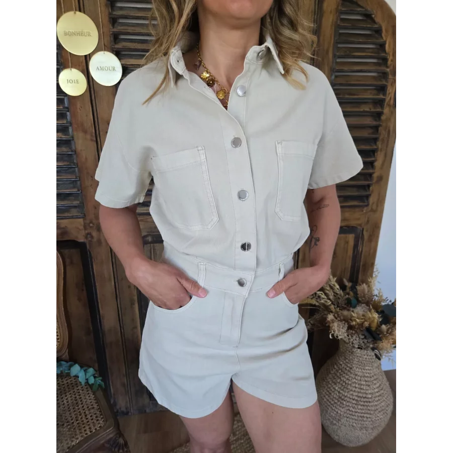 Combi short Yolaine jean beige