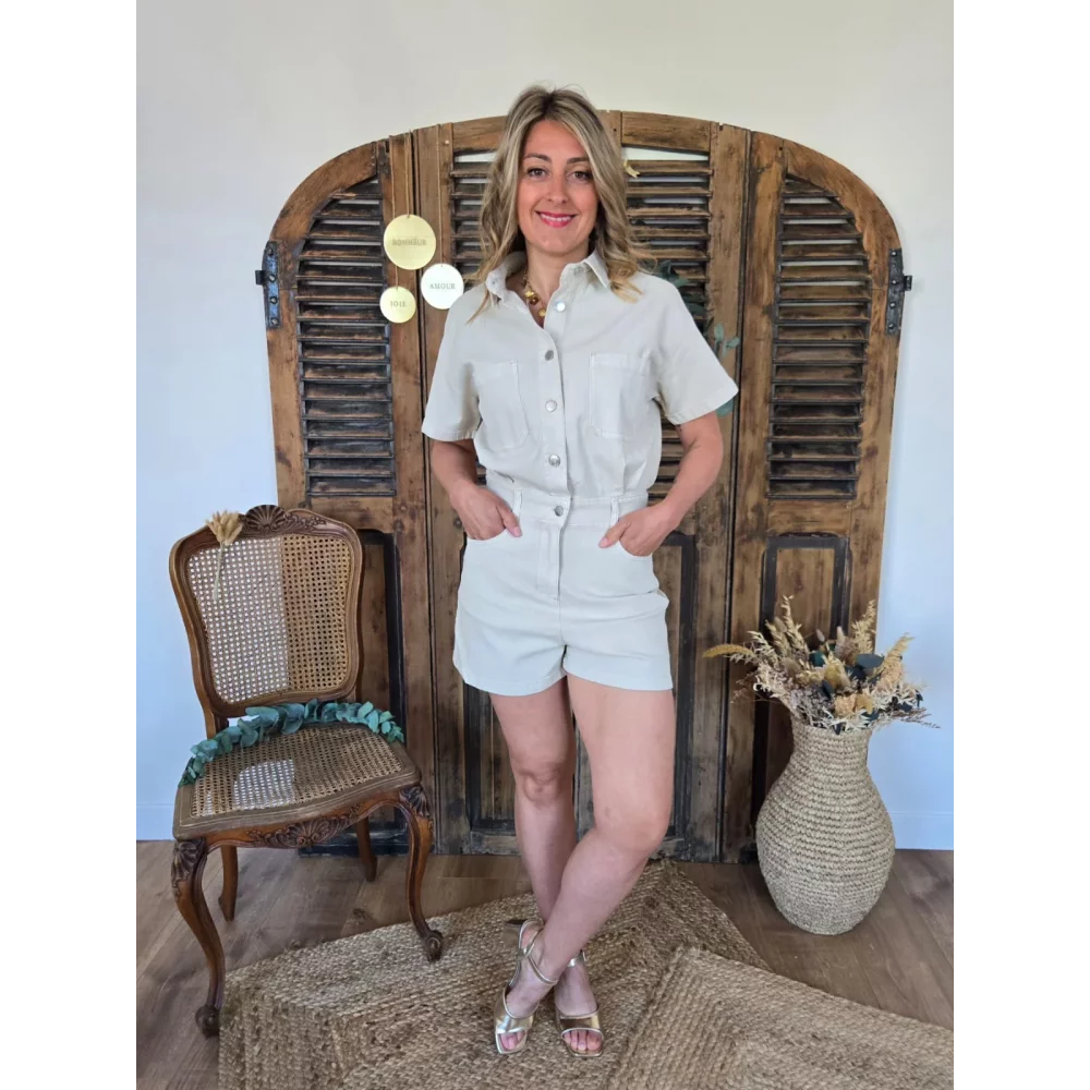 Combi short Yolaine jean beige