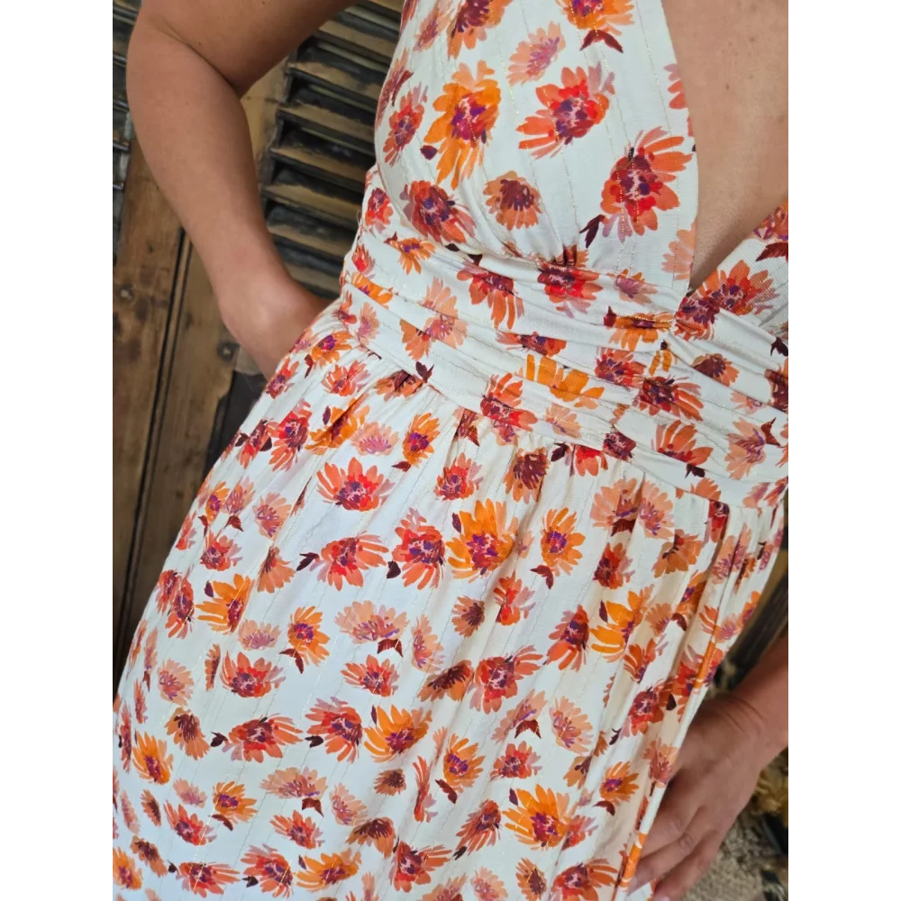 Robe longue bretelles Alice fleurs orange