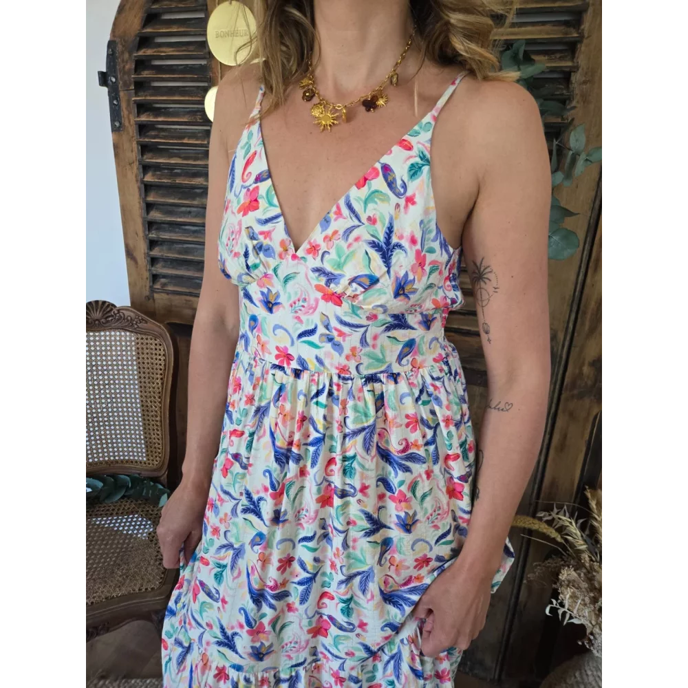 Robe longue bretelles Amélie fleurie