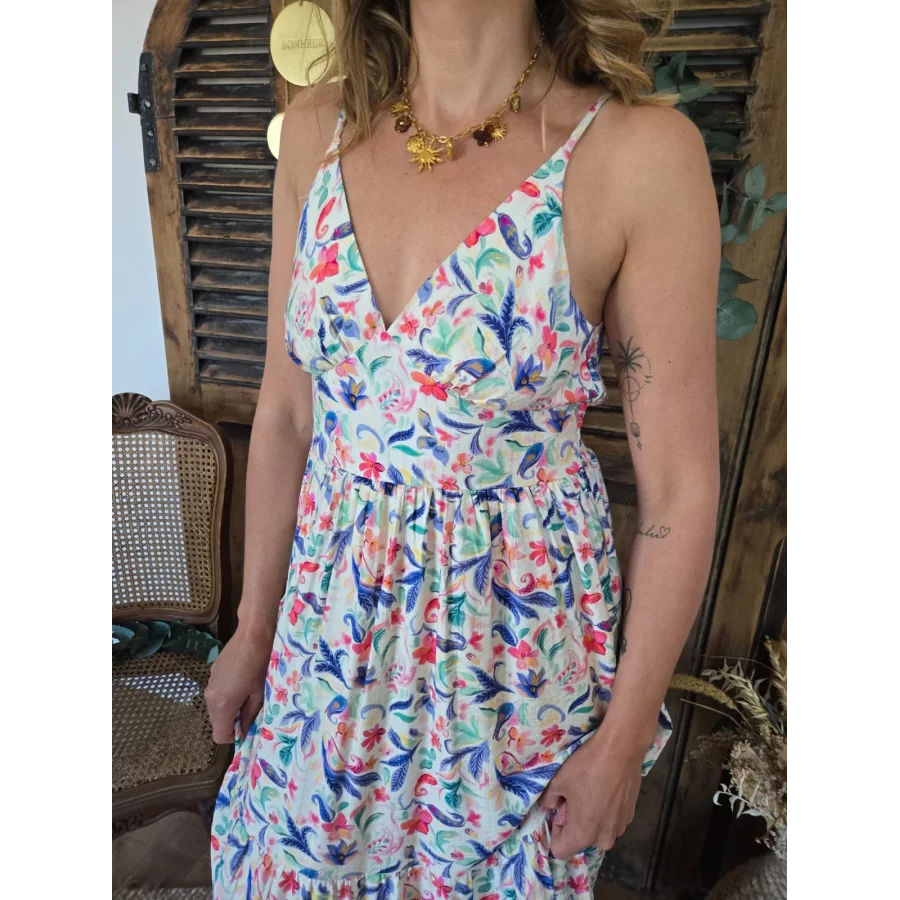 Robe longue bretelles Amélie fleurie