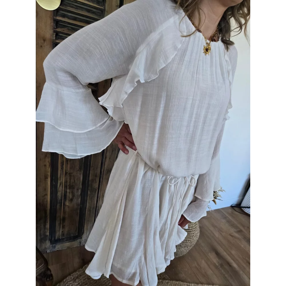Robe Helene volants beige