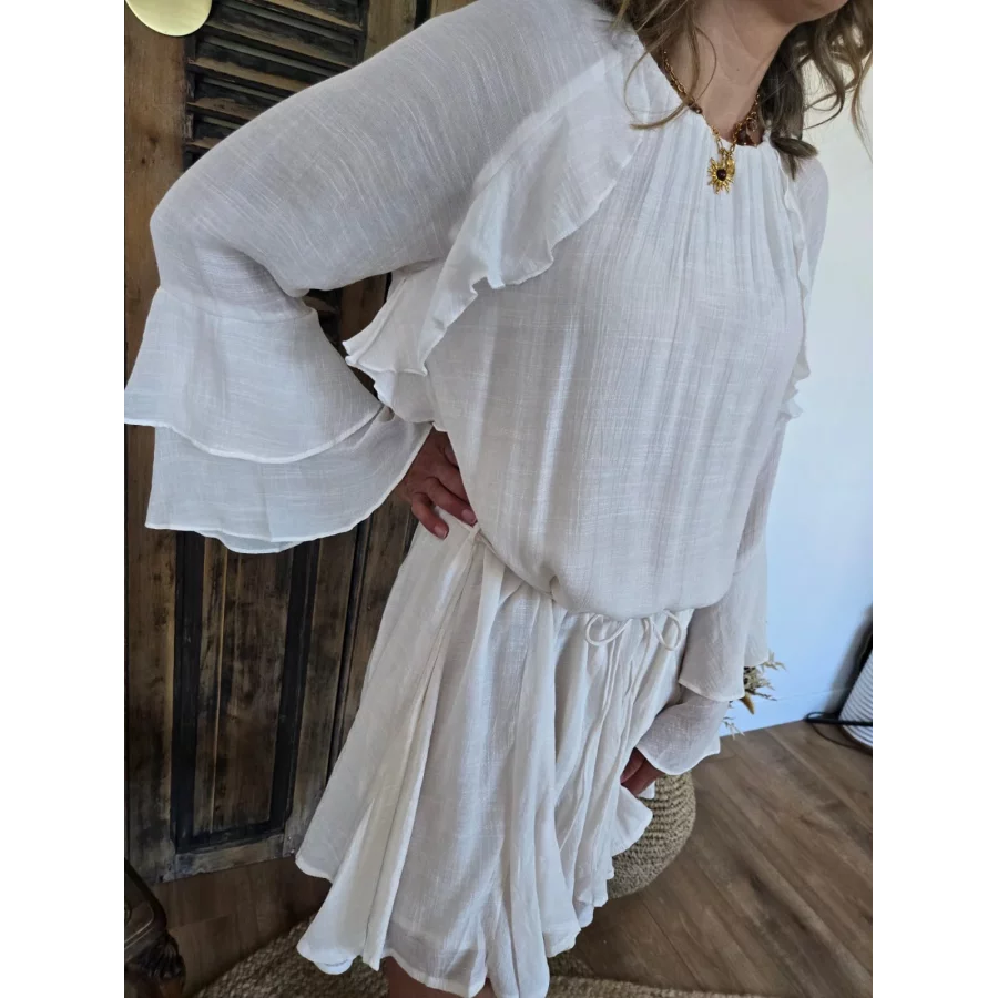 Robe Helene volants beige