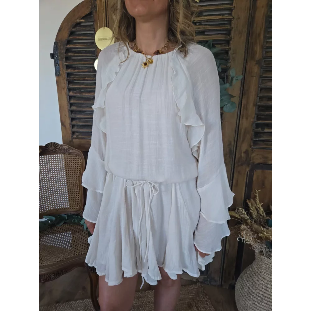 Robe Helene volants beige