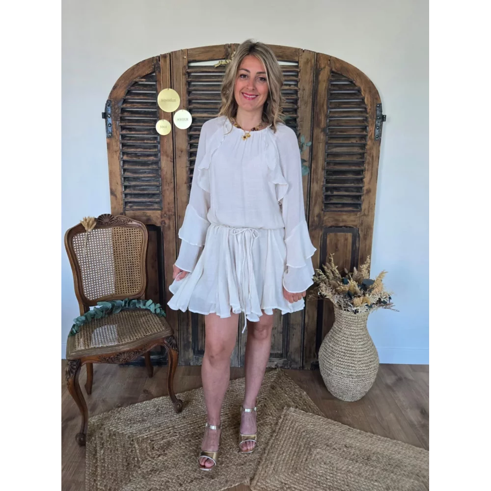 Robe Helene volants beige