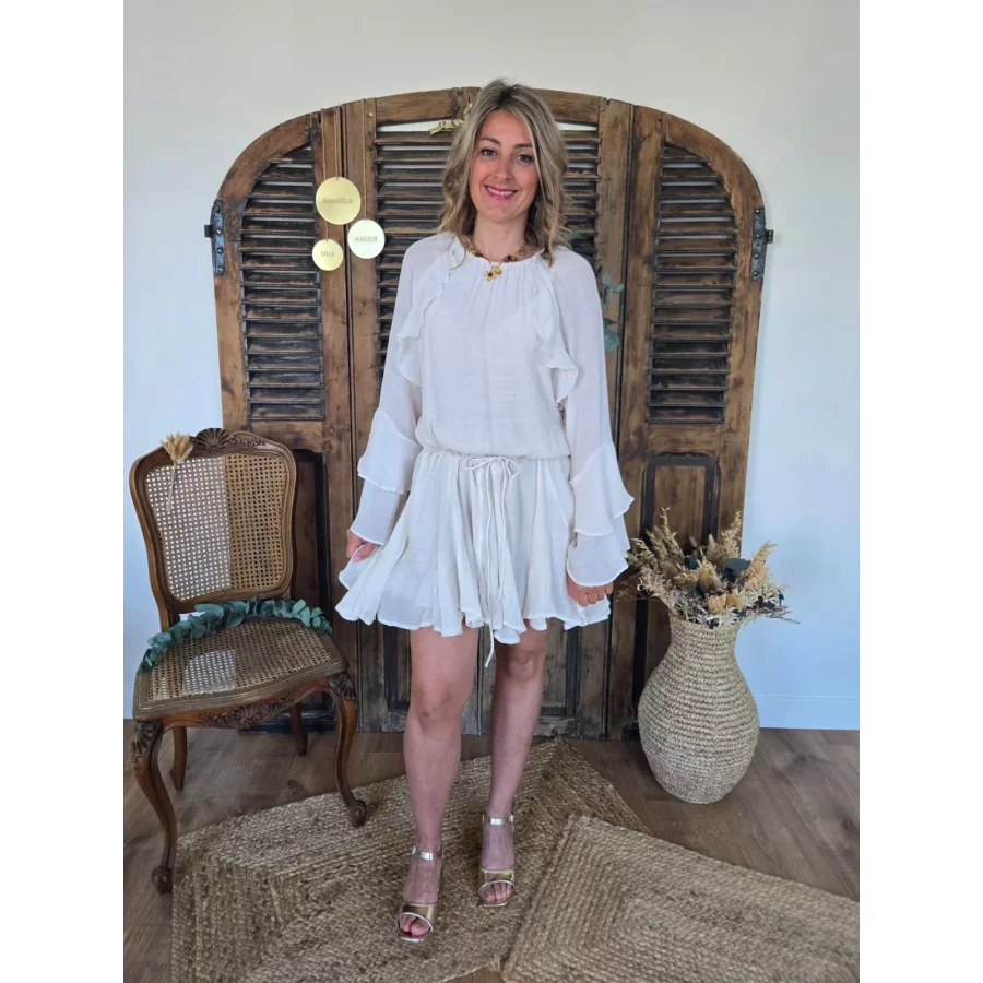 Robe Helene volants beige