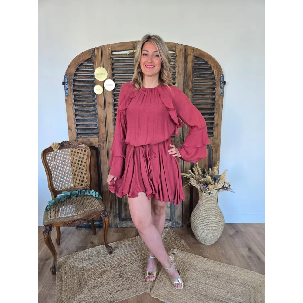 Robe Helene volants terracotta
