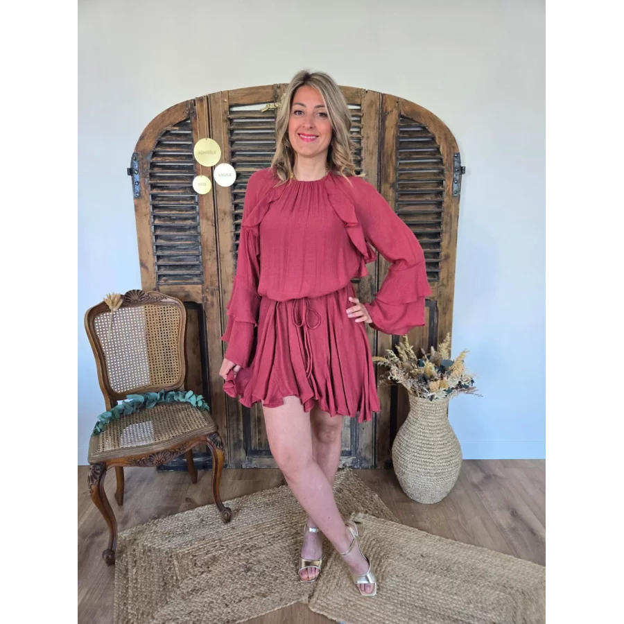 Robe Helene volants terracotta