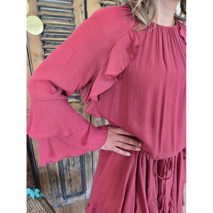Robe Helene volants terracotta