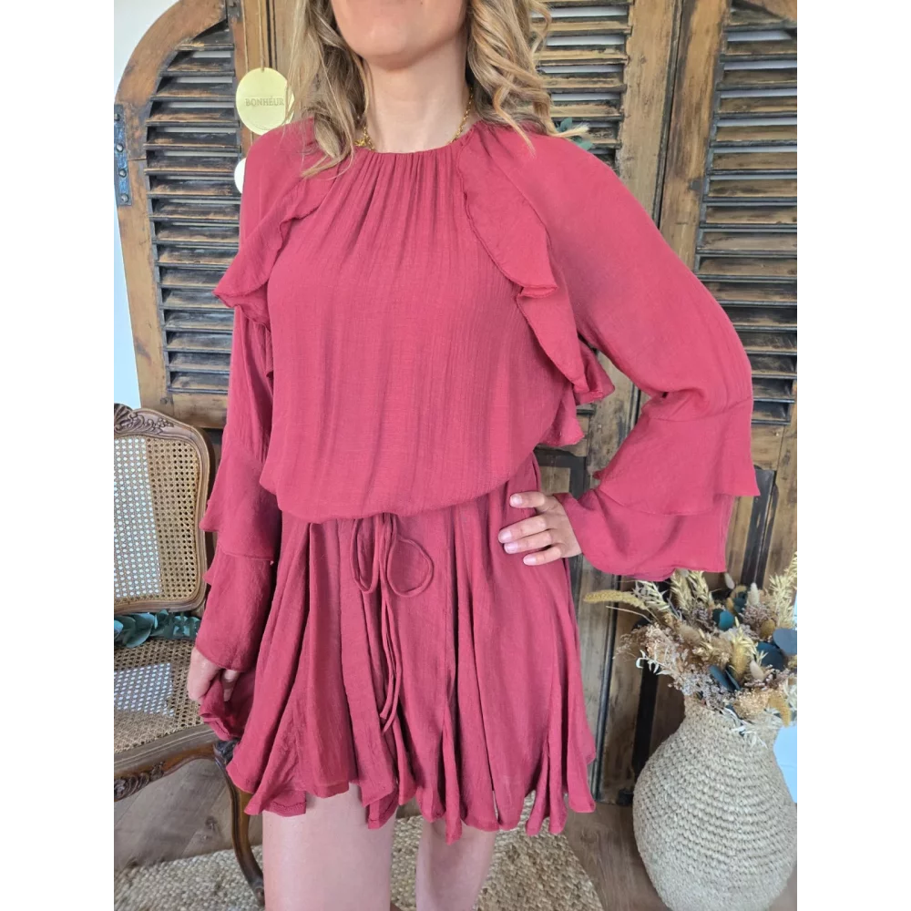 Robe Helene volants terracotta