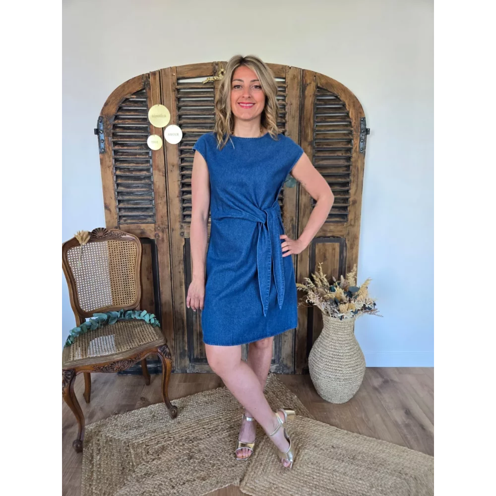 Robe Anais chambray bleu jean à nouer