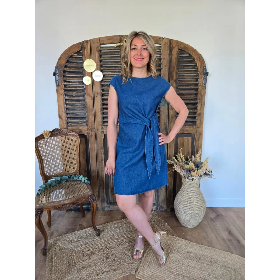 Robe Anais chambray bleu jean à nouer