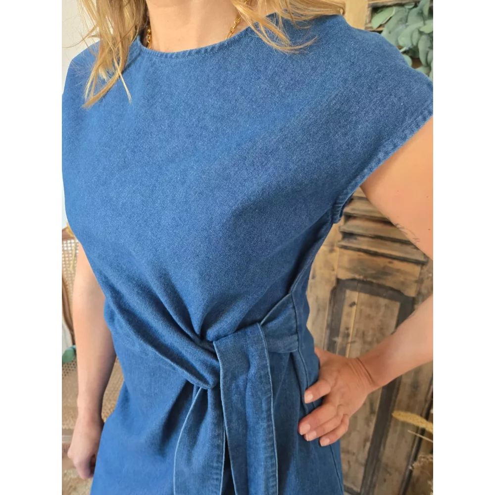 Robe Anais chambray bleu jean à nouer