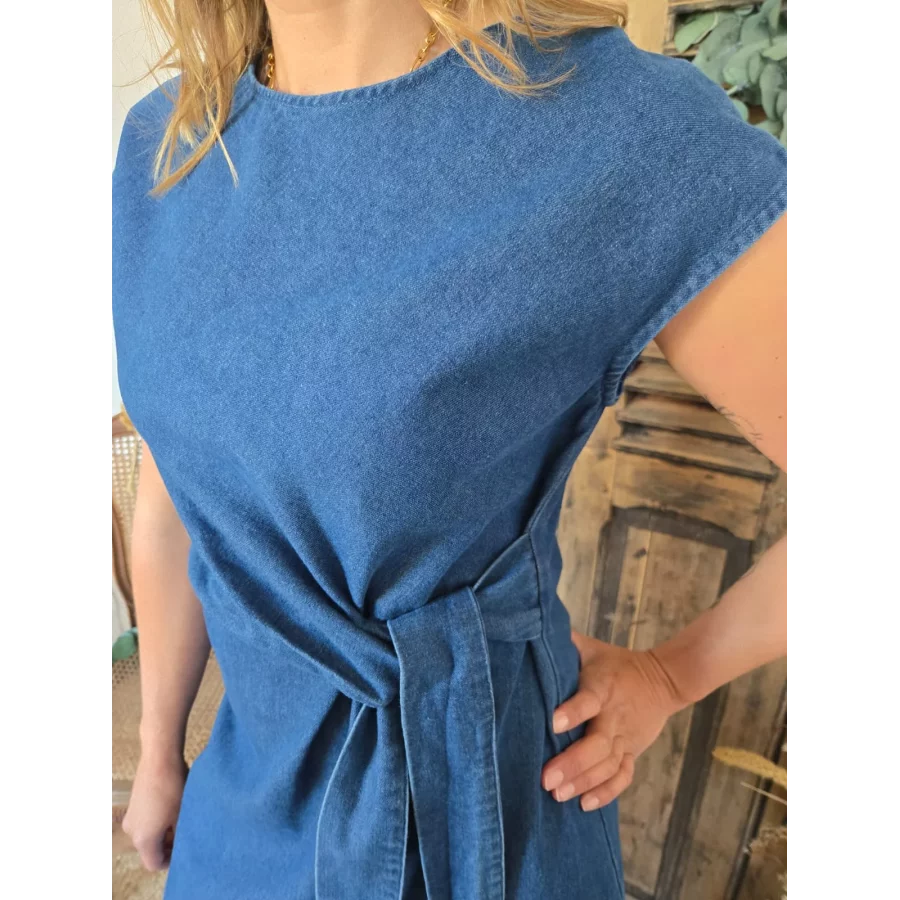 Robe Anais chambray bleu jean à nouer