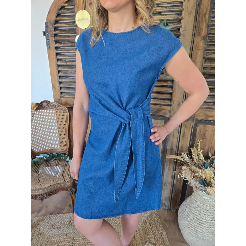 Robe Anais chambray bleu jean à nouer