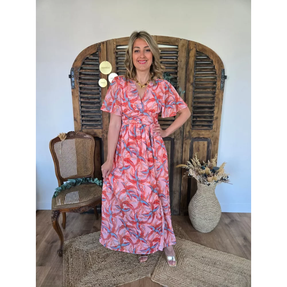 Robe longue Aglaé voile orange et ciel
