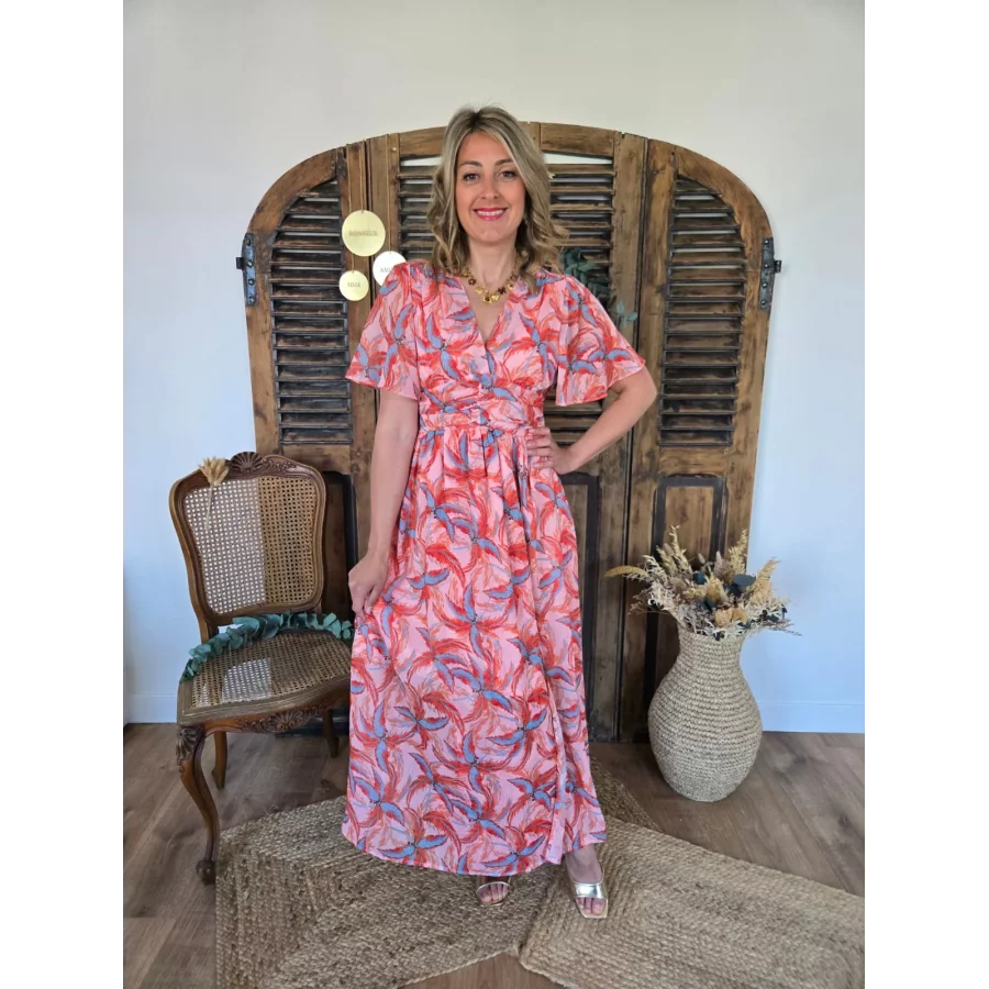 Robe longue Aglaé voile orange et ciel
