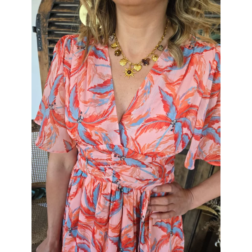 Robe longue Aglaé voile orange et ciel