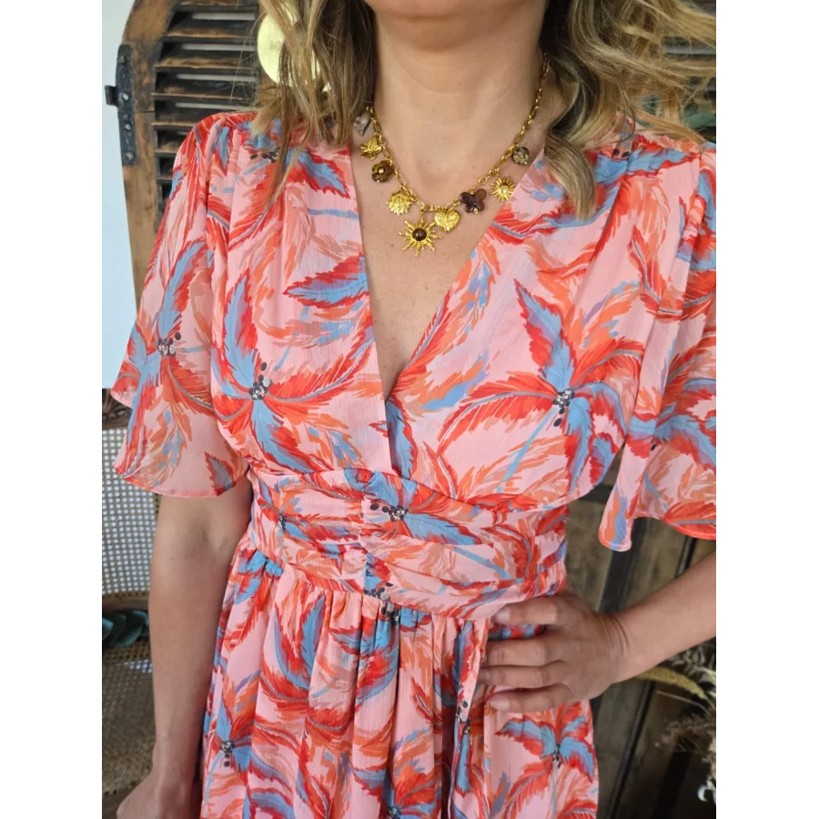 Robe longue Aglaé voile orange et ciel