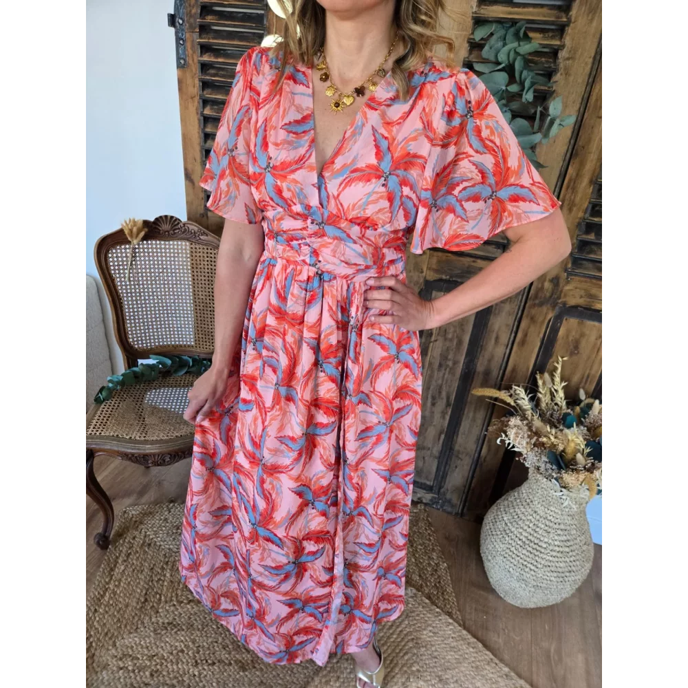 Robe longue Aglaé voile orange et ciel