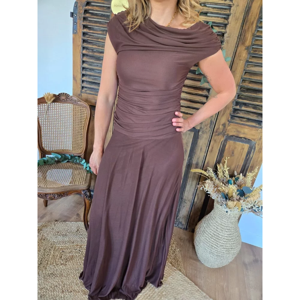 Robe longue Muriel voile choco