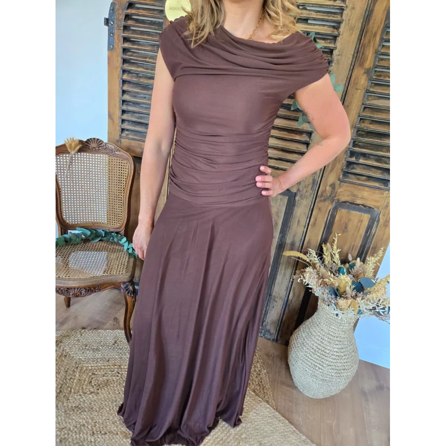 Robe longue Muriel voile choco