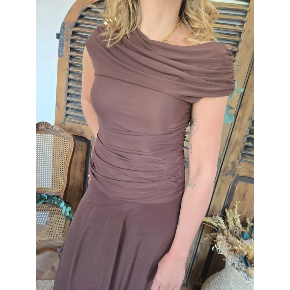 Robe longue Muriel voile choco