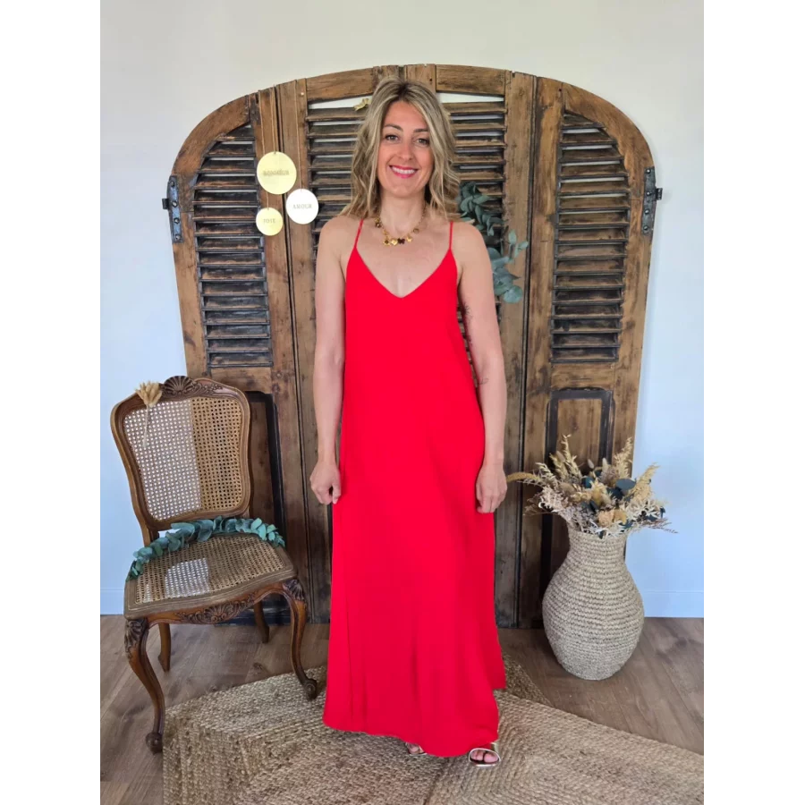Robe longue Alienor rouge fine bretelles