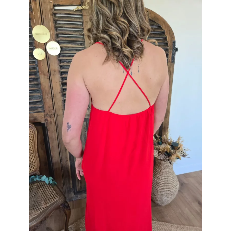 Robe longue Alienor rouge fine bretelles