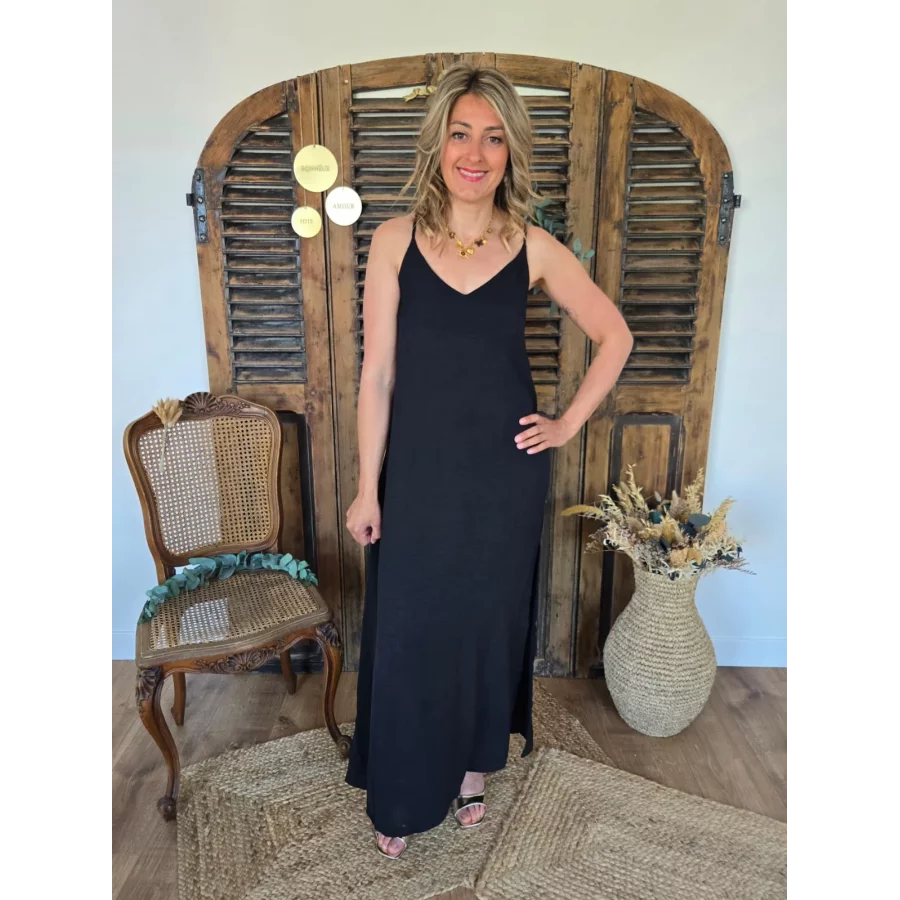 Robe longue Alienor noir fine bretelles