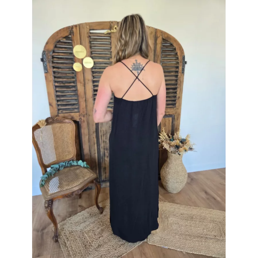 Robe longue Alienor noir fine bretelles