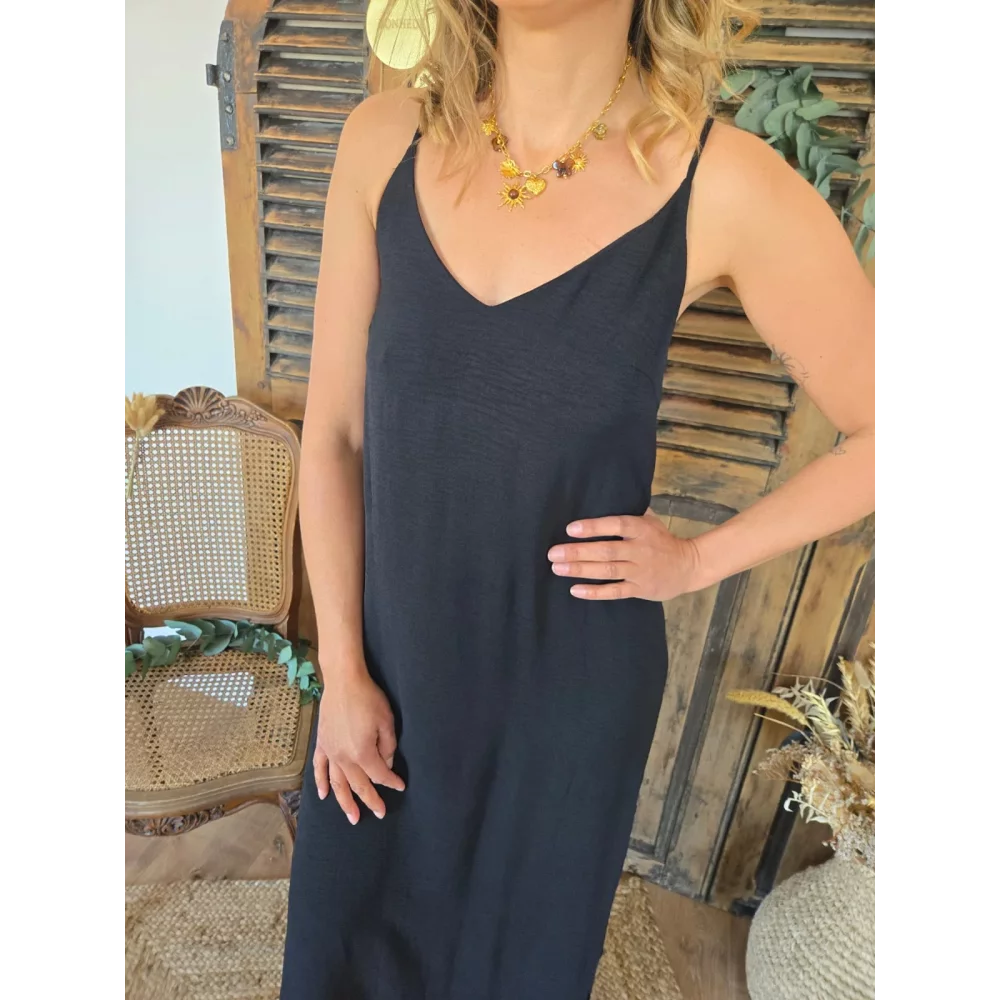 Robe longue Alienor noir fine bretelles