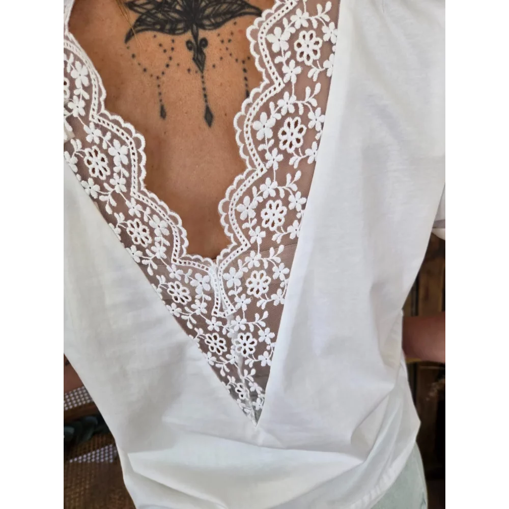 T-shirt Patrice blanc dos dentelle