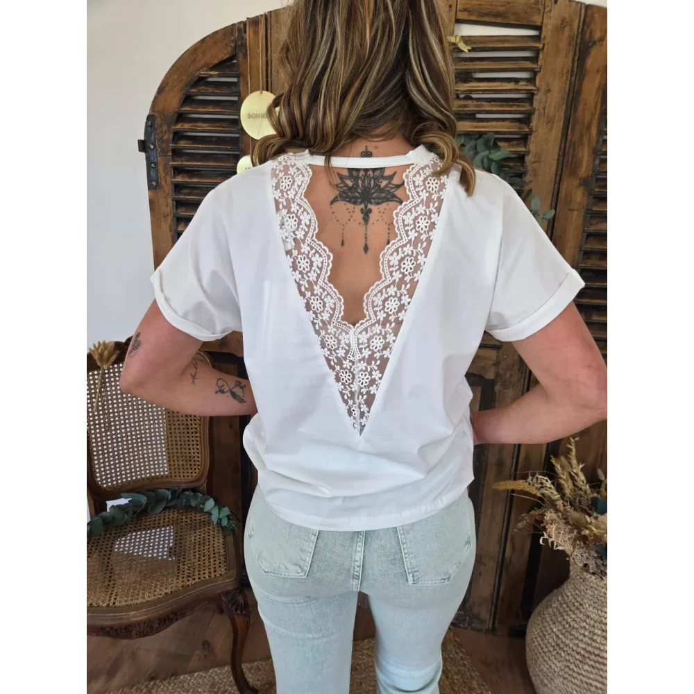T-shirt Patrice blanc dos dentelle