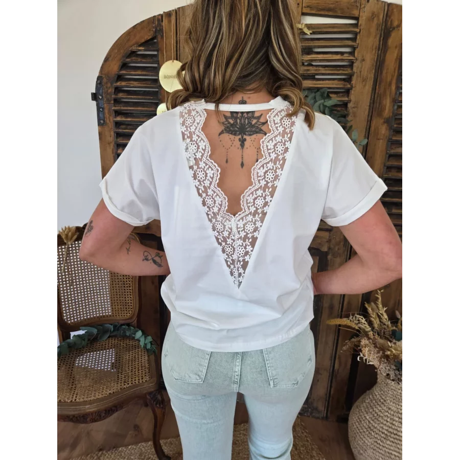 T-shirt Patrice blanc dos dentelle