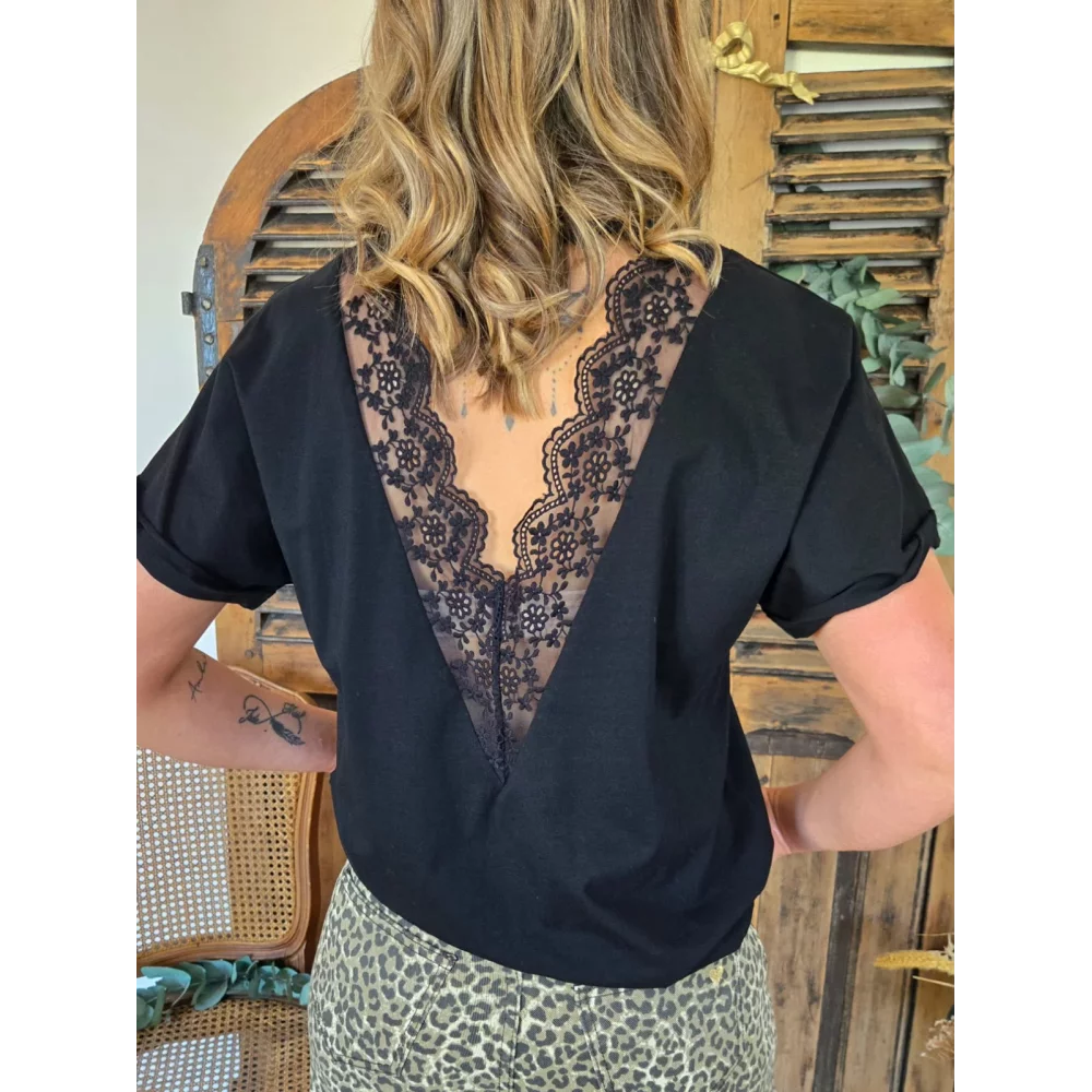 T-shirt Patrice noir dos dentelle