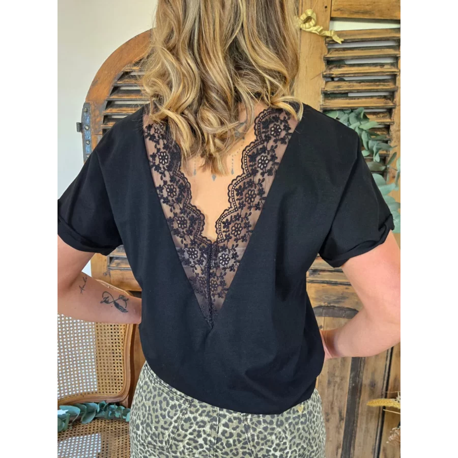 T-shirt Patrice noir dos dentelle