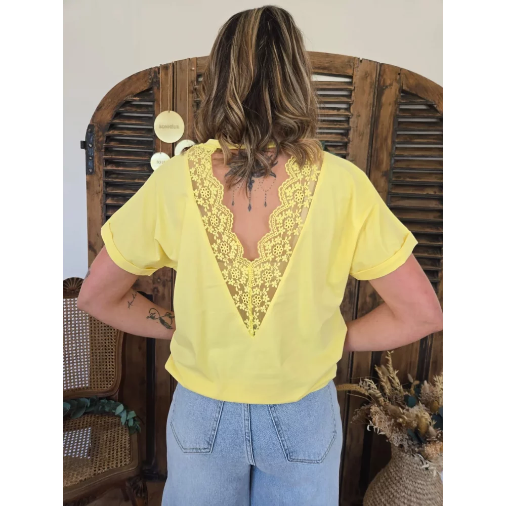 T-shirt Patrice jaune dos dentelle